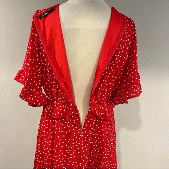 Red Polka Dot v-neck Ruffle short sleeves mini Dress size medium - Picture 6 of 11